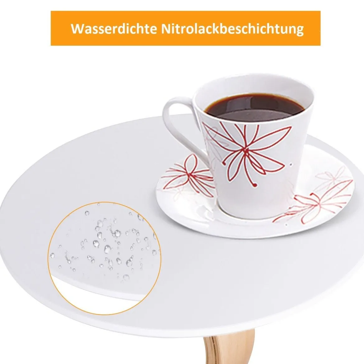Beistelltisch Sofatisch Rund Nachttisch Kaffeetisch Weiß und Natur Birkenholz