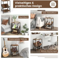 Beistelltisch 3-stufiger mit V-förmigem Zeitschriftenhalter 40 x 30 x 61 cm Rustikales Braun