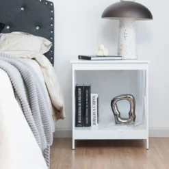 Beistelltisch 2-Stufiger Moderner Kaffeetisch Boden-Couchtisch mit X-förmigem Design Weiß