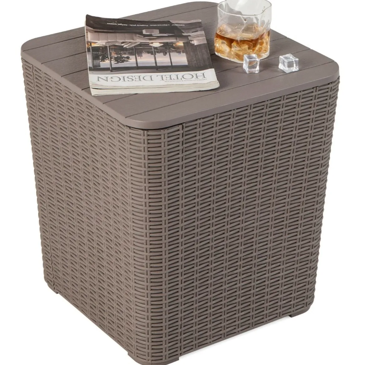 Beistelltisch wetterfest Sitzhocker mit abnehmbarem Deckel und Stauraum 38,5 x 38,5 x 42,5 cm Braun