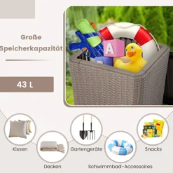 Beistelltisch wetterfest Sitzhocker mit abnehmbarem Deckel und Stauraum 38,5 x 38,5 x 42,5 cm Braun