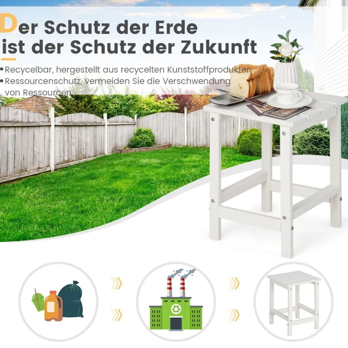 Beistelltisch Witterungsbeständiger HDPE Adirondack Tisch 36 x 36 x 47 cm Schwarz/Braun/Grau/Weiß