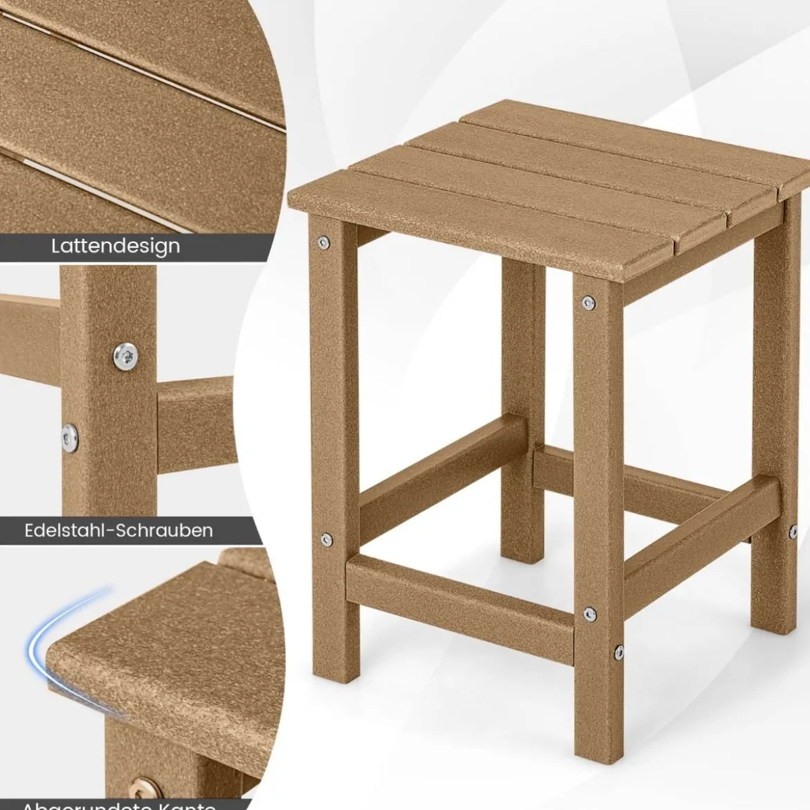 Beistelltisch Witterungsbeständiger HDPE Adirondack Tisch 36 x 36 x 47 cm Schwarz/Braun/Grau/Weiß