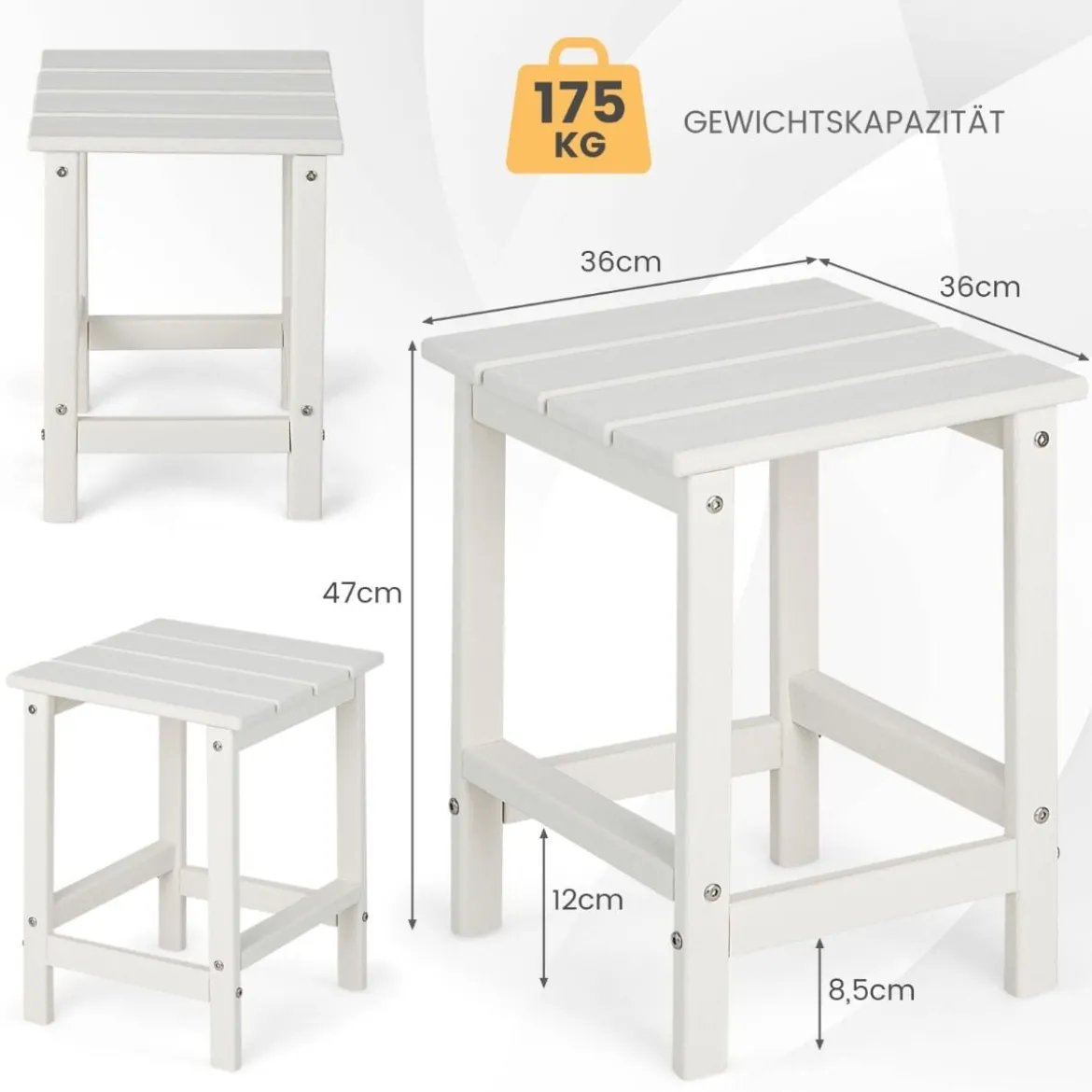 Beistelltisch Witterungsbeständiger HDPE Adirondack Tisch 36 x 36 x 47 cm Schwarz/Braun/Grau/Weiß