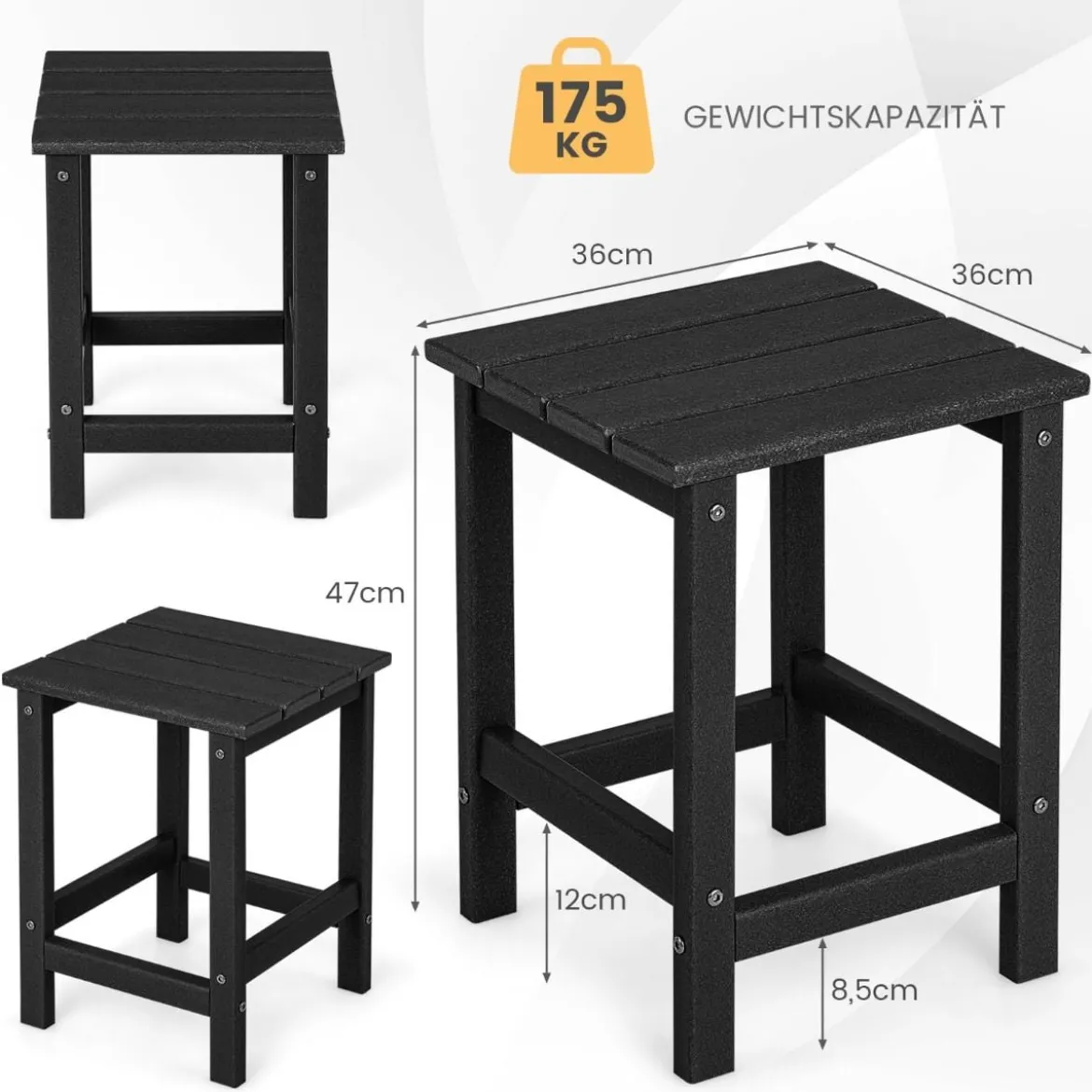 Beistelltisch Witterungsbeständiger HDPE Adirondack Tisch 36 x 36 x 47 cm Schwarz/Braun/Grau/Weiß