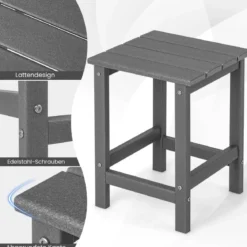 Beistelltisch Witterungsbeständiger HDPE Adirondack Tisch 36 x 36 x 47 cm Schwarz/Braun/Grau/Weiß