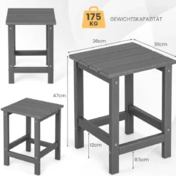 Beistelltisch Witterungsbeständiger HDPE Adirondack Tisch 36 x 36 x 47 cm Schwarz/Braun/Grau/Weiß