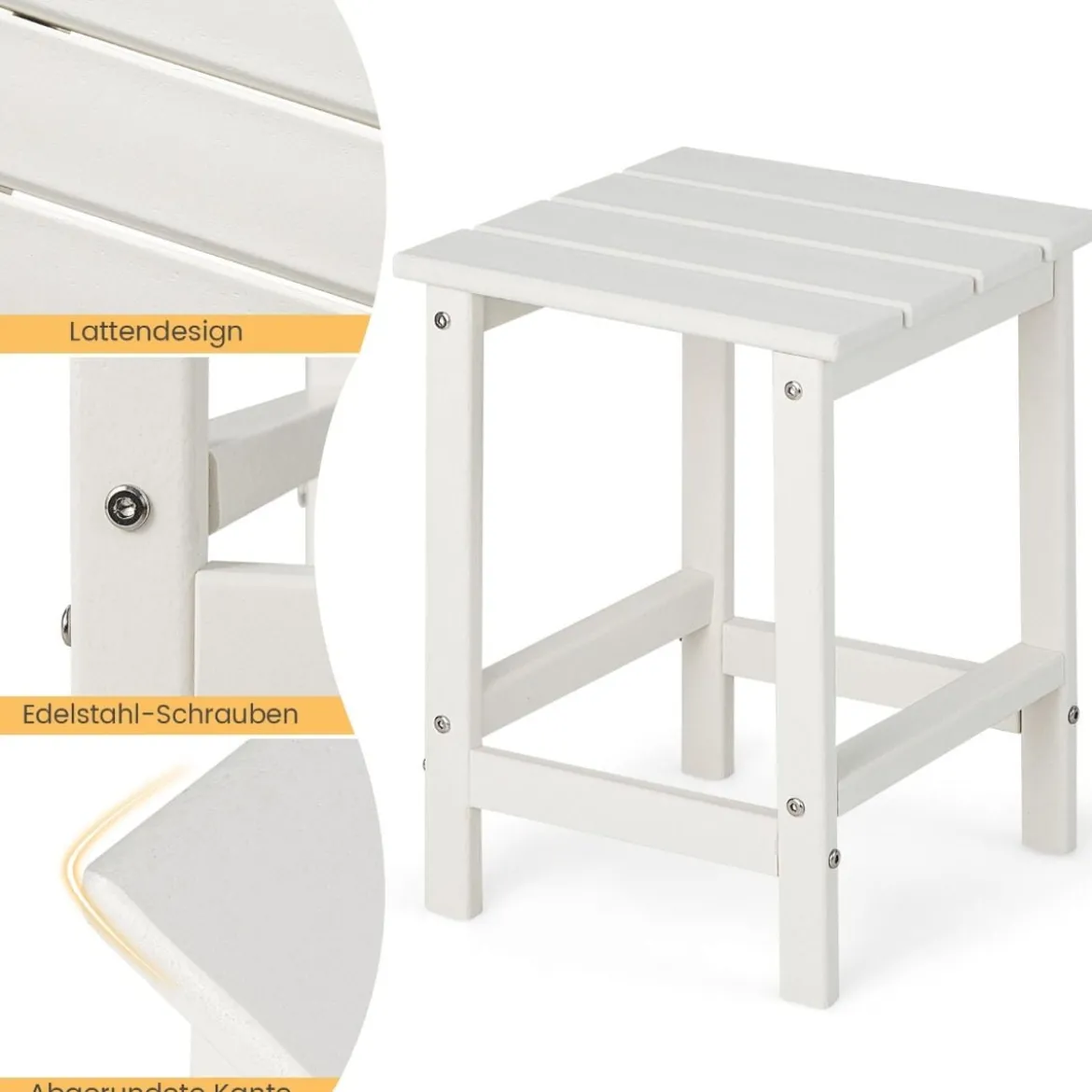 Beistelltisch Witterungsbeständiger HDPE Adirondack Tisch 36 x 36 x 47 cm Schwarz/Braun/Grau/Weiß