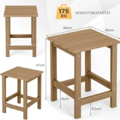 Beistelltisch Witterungsbeständiger HDPE Adirondack Tisch 36 x 36 x 47 cm Schwarz/Braun/Grau/Weiß