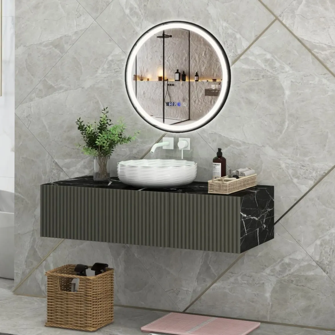 Beleuchteter Badezimmerspiegel mit 3-farbigem LED-Licht & Memory-Funktion & Antibeschlagfunktion