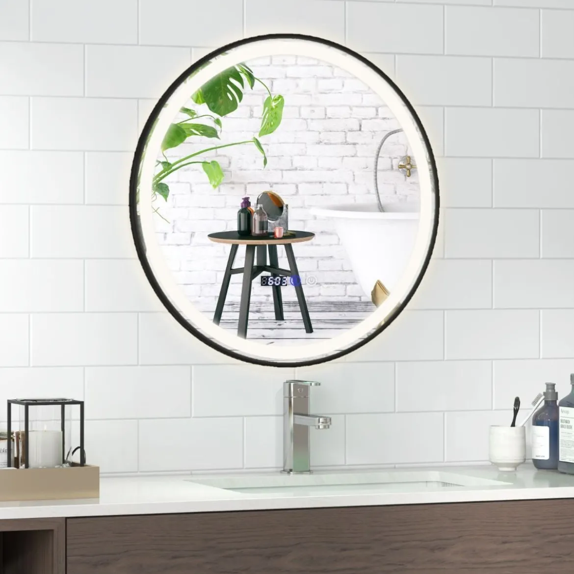 Beleuchteter Badezimmerspiegel mit 3-farbigem LED-Licht & Memory-Funktion & Antibeschlagfunktion