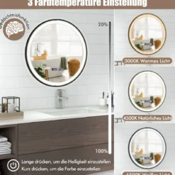 Beleuchteter Badezimmerspiegel mit 3-farbigem LED-Licht & Memory-Funktion & Antibeschlagfunktion
