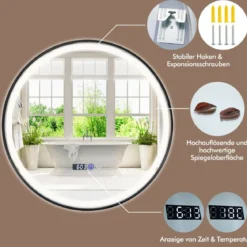 Beleuchteter Badezimmerspiegel mit 3-farbigem LED-Licht & Memory-Funktion & Antibeschlagfunktion