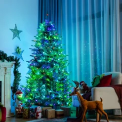 Beleuchteter 180 cm Weihnachtsbaum Klappbarer Weihnachtsbaum mit 420 LED-Lichtern Grün