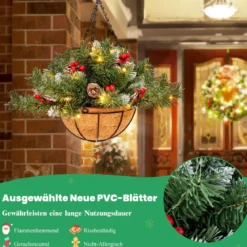 Beleuchteter künstlicher Weihnachts-Hängekorb Weihnachtsschmuck mit LED-Leuchten Ø40 x 45 cm Grün