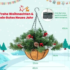 Beleuchteter künstlicher Weihnachts-Hängekorb Weihnachtsschmuck mit LED-Leuchten Ø40 x 45 cm Grün