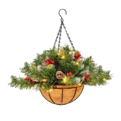 Beleuchteter künstlicher Weihnachts-Hängekorb Weihnachtsschmuck mit LED-Leuchten Ø40 x 45 cm Grün