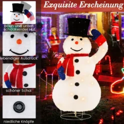 Beleuchteter LED Schneemann 130cm großer Weihnachtsfigur mit schwarzem Hut