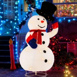 Beleuchteter LED Schneemann 130cm großer Weihnachtsfigur mit schwarzem Hut