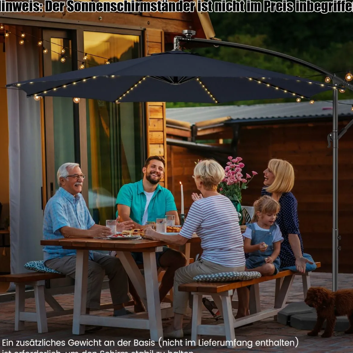 Beleuchteter Sonnenschirm mit 112 LED-Leuchten Solarbetriebener Terrassenschirm Marine