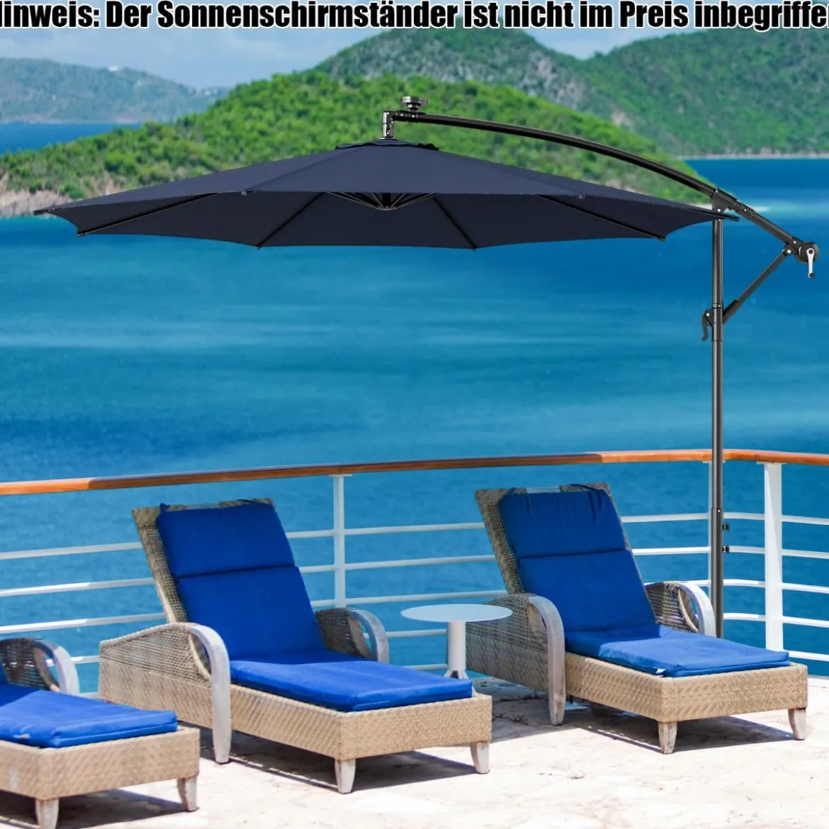 Beleuchteter Sonnenschirm mit 112 LED-Leuchten Solarbetriebener Terrassenschirm Marine