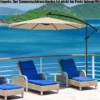 Beleuchteter Sonnenschirm mit 112 LED-Leuchten Solarbetriebener Terrassenschirm Beige