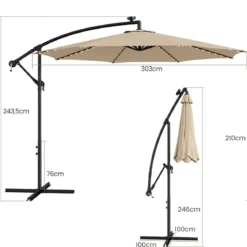 Beleuchteter Sonnenschirm mit 112 LED-Leuchten Solarbetriebener Terrassenschirm Beige