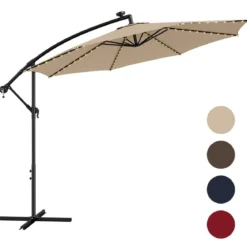 Beleuchteter Sonnenschirm mit 112 LED-Leuchten Solarbetriebener Terrassenschirm Beige