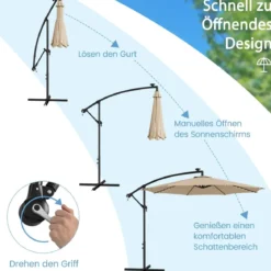 Beleuchteter Sonnenschirm mit 112 LED-Leuchten Solarbetriebener Terrassenschirm Beige