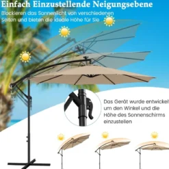 Beleuchteter Sonnenschirm mit 112 LED-Leuchten Solarbetriebener Terrassenschirm Beige