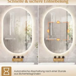 Beleuchteter Spiegel mit Dimmbarer 3-Farbtemperatur & Anti Beschlag Funktion Wandspiegel 80 x 50 cm