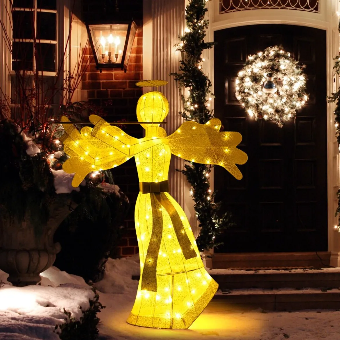 Beleuchteter Weihnachtsengel mit 100 LED-Lichtern 3-Dimensionale Engelsfigur Weihnachtsdeko