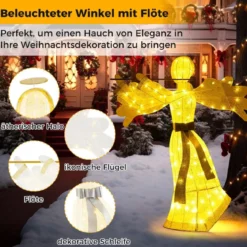 Beleuchteter Weihnachtsengel mit 100 LED-Lichtern 3-Dimensionale Engelsfigur Weihnachtsdeko