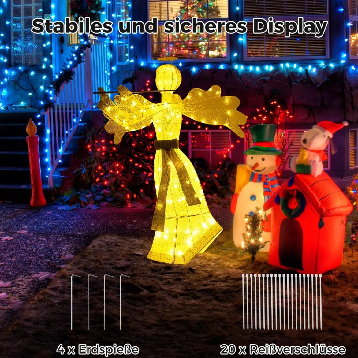 Beleuchteter Weihnachtsengel mit 100 LED-Lichtern 3-Dimensionale Engelsfigur Weihnachtsdeko