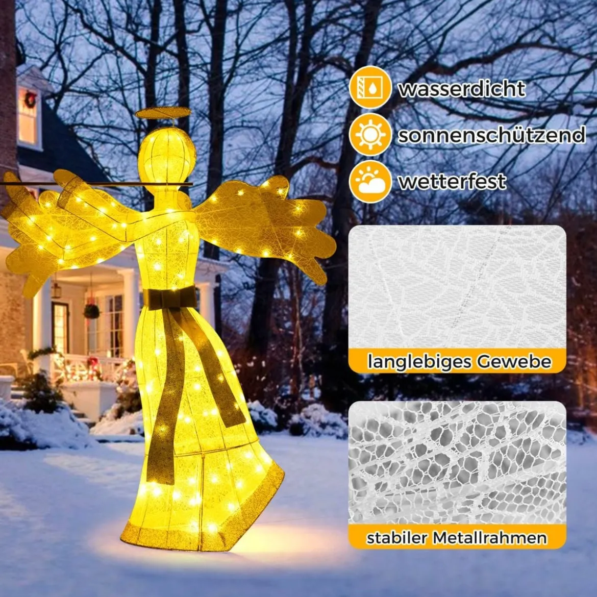 Beleuchteter Weihnachtsengel mit 100 LED-Lichtern 3-Dimensionale Engelsfigur Weihnachtsdeko