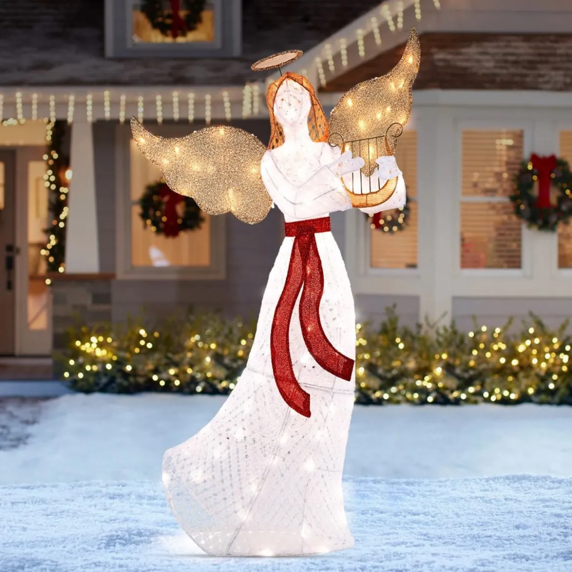 Beleuchteter Weihnachtsengel mit Harfe & 120 Warmweißen LED-Lichtern Weihnachtsdeko