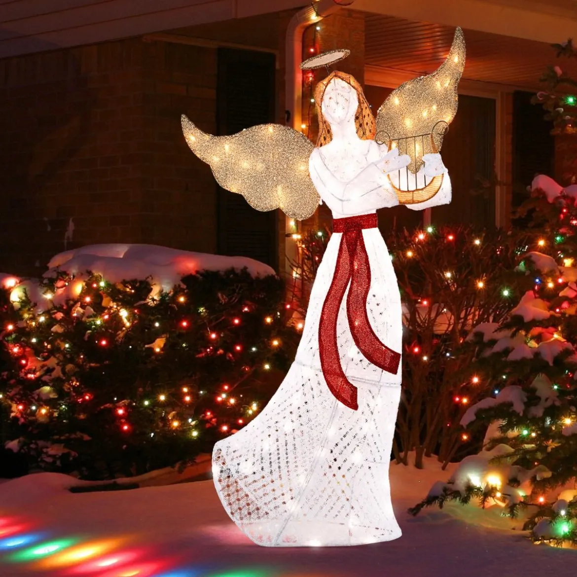 Beleuchteter Weihnachtsengel mit Harfe & 120 Warmweißen LED-Lichtern Weihnachtsdeko
