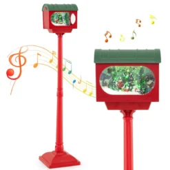 Beleuchtete Weihnachtsstraßenlampe 150cm rote Weihnachtslaterne mit Musik