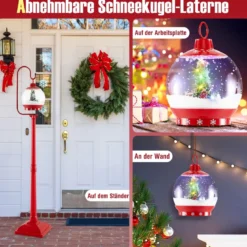 Beleuchtete Weihnachtsstraßenlampe 173cm rote Weihnachtslaterne mit Musik Rot