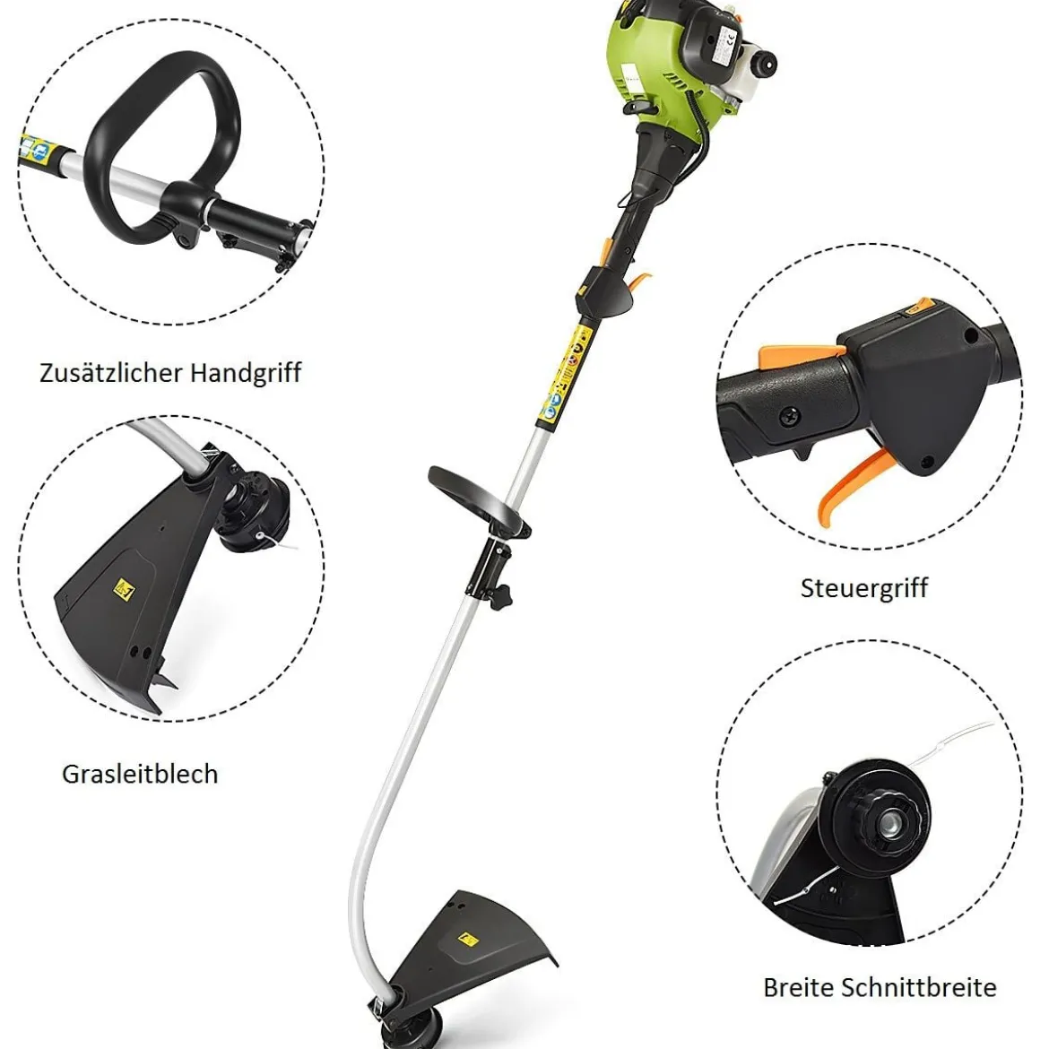 Benzin Rasentrimmer 800 W Freischneider Garten Kantenschneider mit Handgriffe Grün 167 x 21 cm