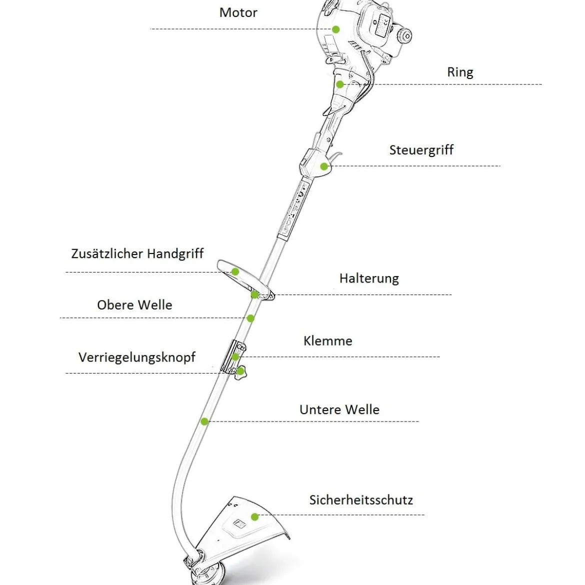 Benzin Rasentrimmer 800 W Freischneider Garten Kantenschneider mit Handgriffe Grün 167 x 21 cm