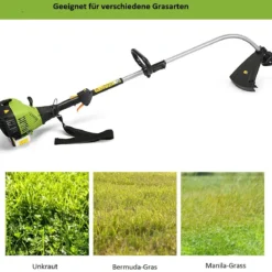 Benzin Rasentrimmer 800 W Freischneider Garten Kantenschneider mit Handgriffe Grün 167 x 21 cm