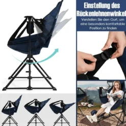 Bequemer Campingstuhl Klappbarer Schaukelstuhl mit Einziehbarer Fußstütze Marine