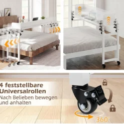 Überbetttisch mit Rollen & Verstellbarer Höhe & Länge Betttisch Pflegetisch Schreibtisch Weiß