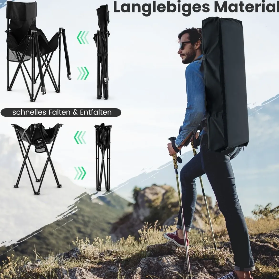 Übergroße Campingstühle mit Tisch & 2 Getränkehaltern & Aufbewahrungstasche Klappstühle