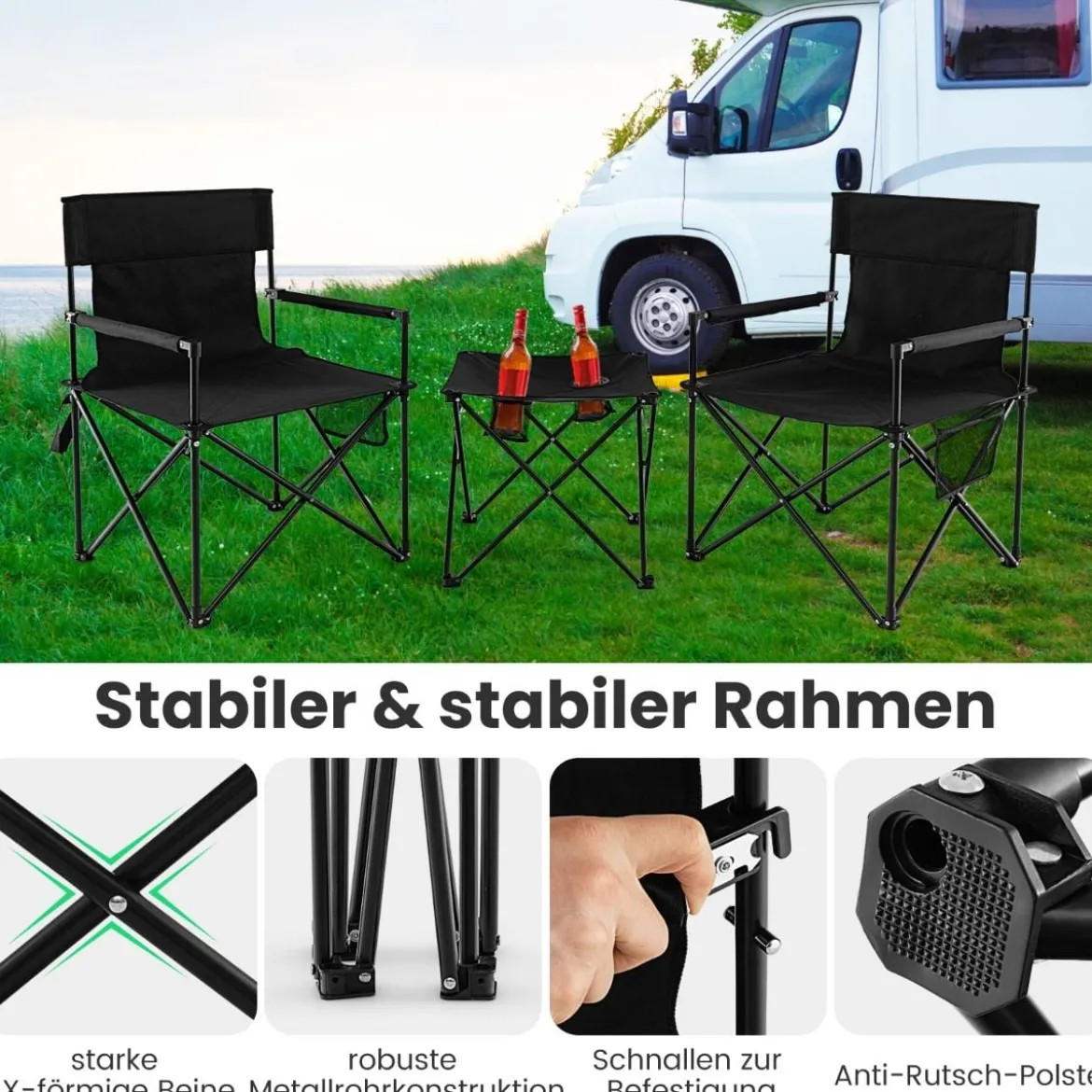 Übergroße Campingstühle mit Tisch & 2 Getränkehaltern & Aufbewahrungstasche Klappstühle