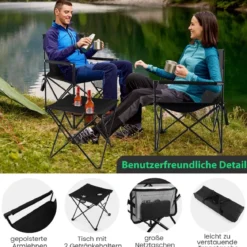 Übergroße Campingstühle mit Tisch & 2 Getränkehaltern & Aufbewahrungstasche Klappstühle