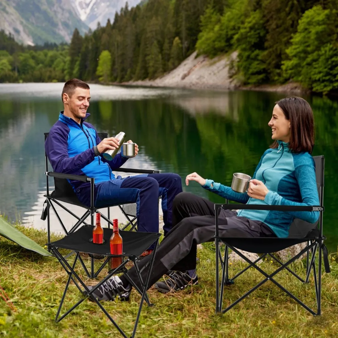 Übergroße Campingstühle mit Tisch & 2 Getränkehaltern & Aufbewahrungstasche Klappstühle