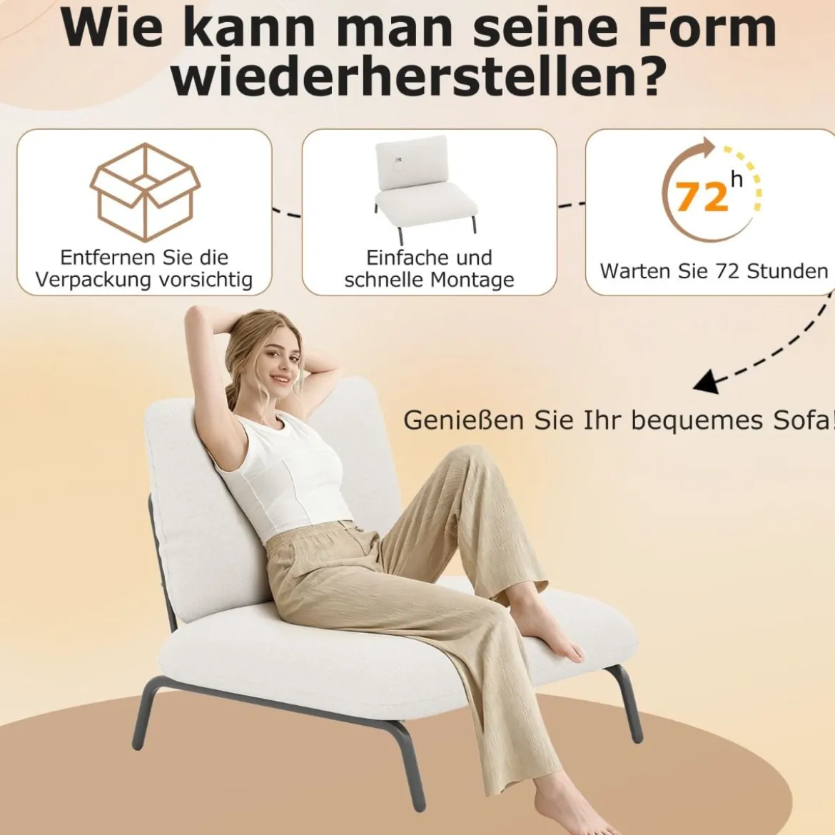 Übergroßer Akzentstuhl mit Extra Breitem & Tiefem Sitz Polsterstuhl Belastbar bis 250 kg Beige