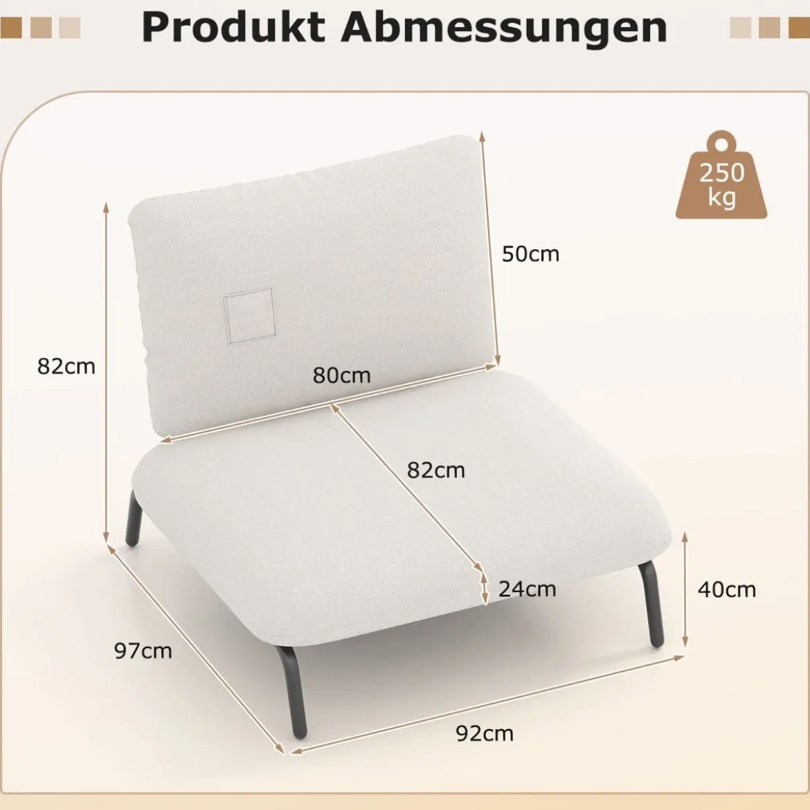 Übergroßer Akzentstuhl mit Extra Breitem & Tiefem Sitz Polsterstuhl Belastbar bis 250 kg Beige